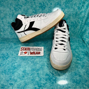 Diadora Basket Mid White Black Men's Leather Retro Shoes Sneakers
